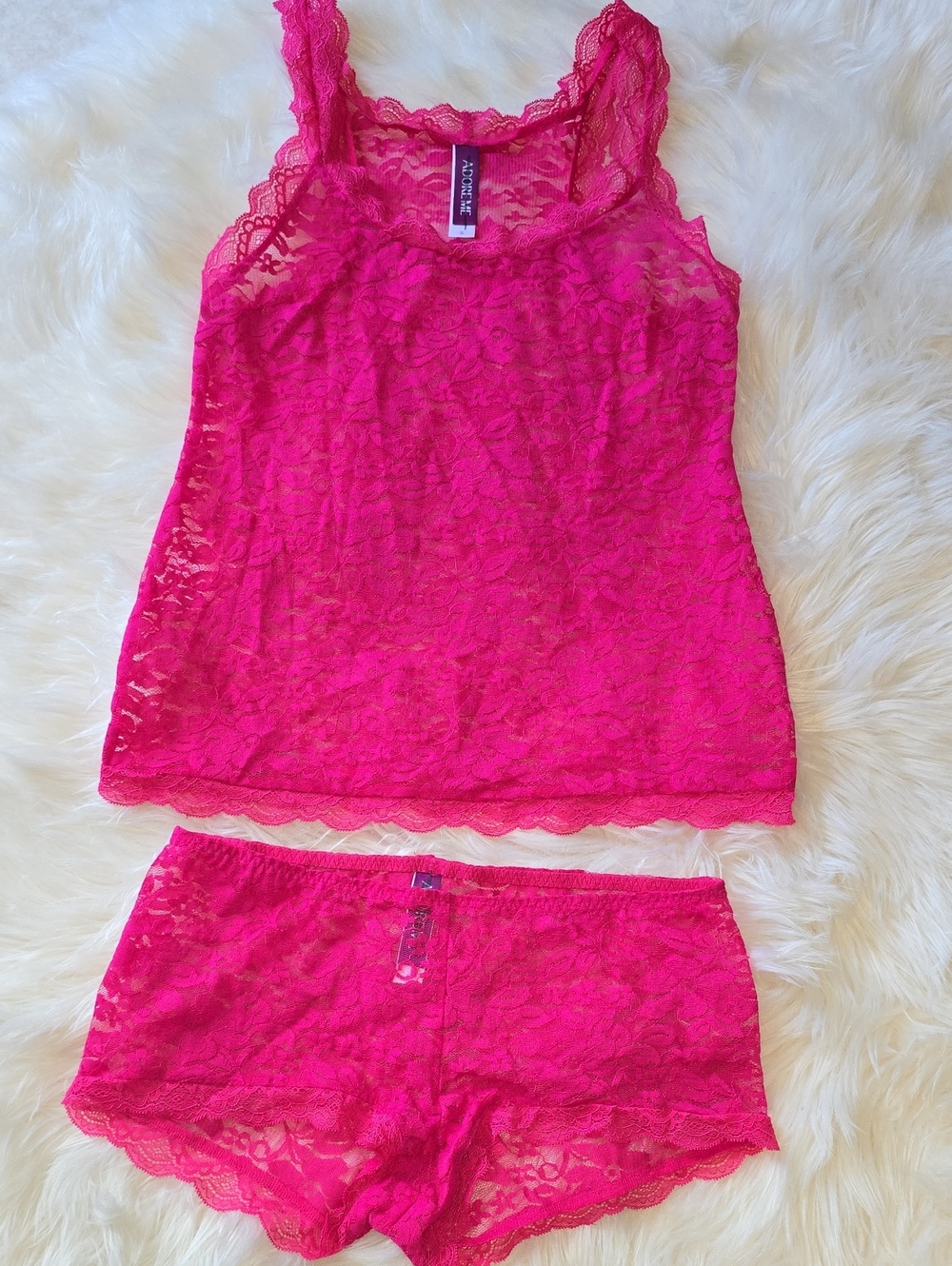 Adore Me Hot Pink Lace Tank & Shorts Set SIZE S